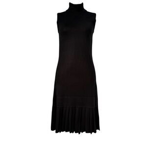 CALVIN KLEIN | Black Sleeveless Turtleneck Pleated Knit Dress Sz S